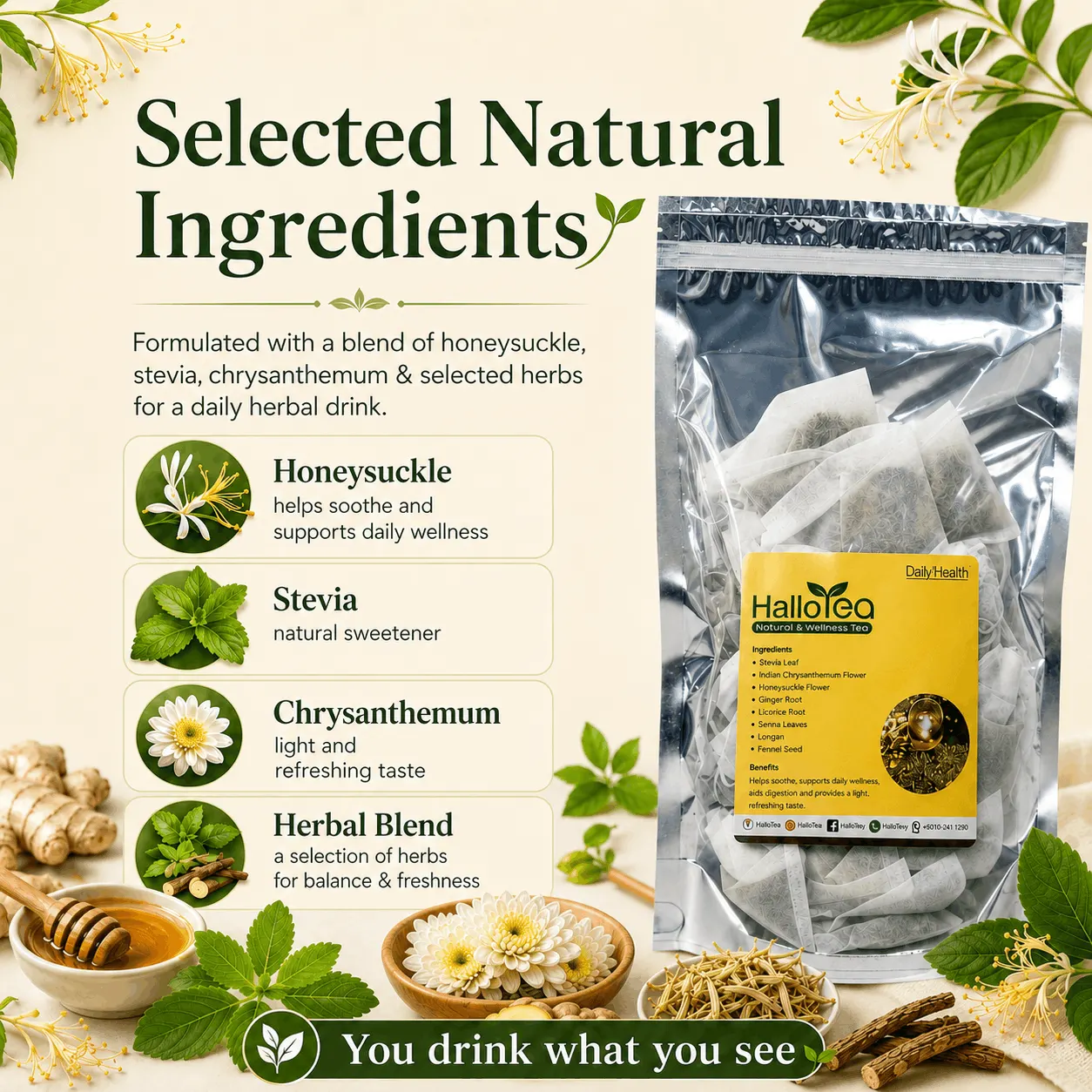 Hallo Dried Herbs Natural Moisture Tea angle 5